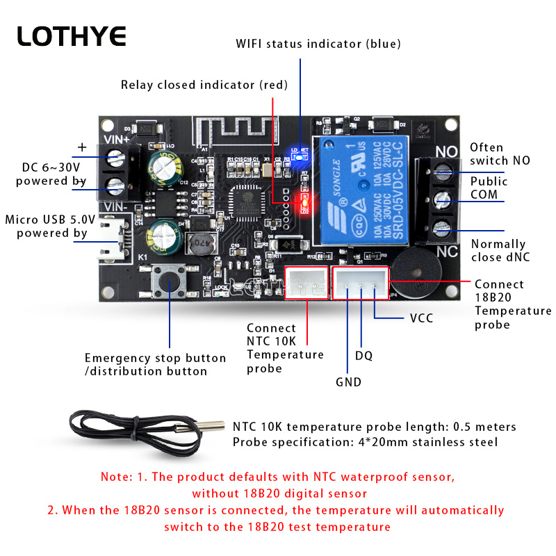 Wifi Thermostat - Termostato WIFI remoto, módulo controlador de